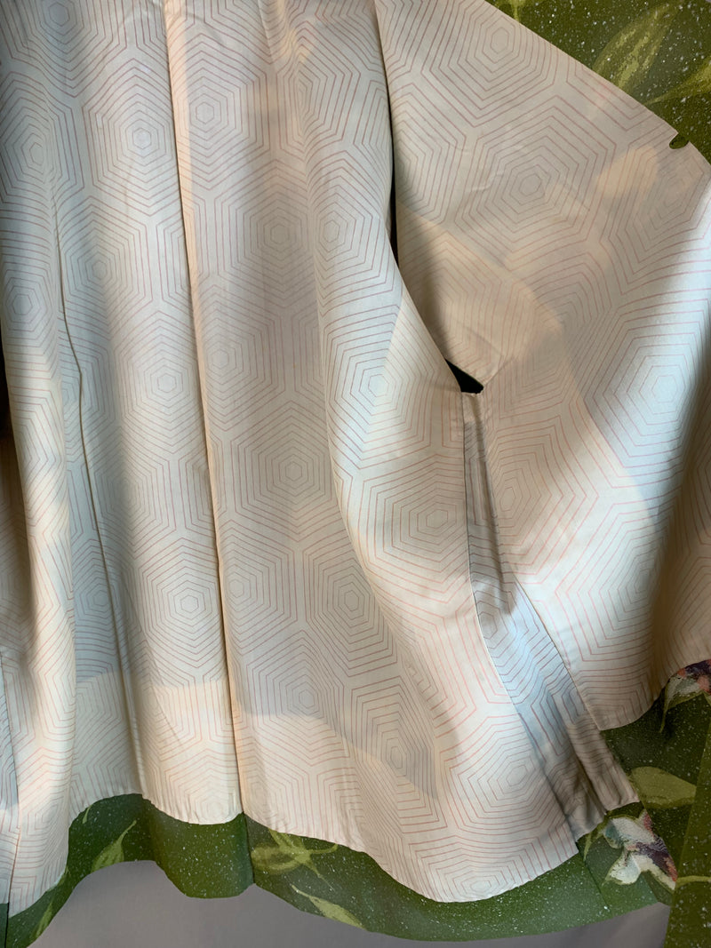 Haori Hand Painted Flowers in Green silk - SKU