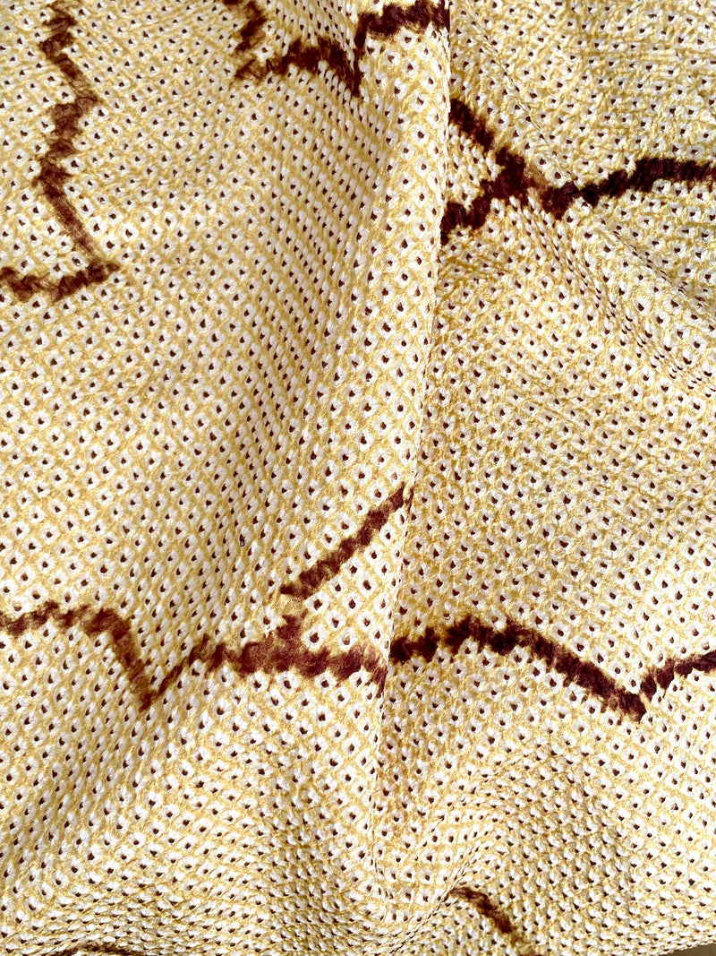 Haori Shibori Yellow with Chocolate Lines in Silk