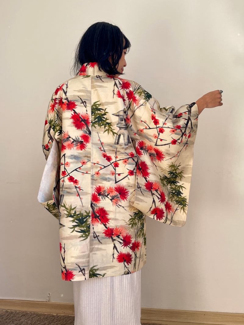 Haori Meisen Antique Japanese Garden in Silk