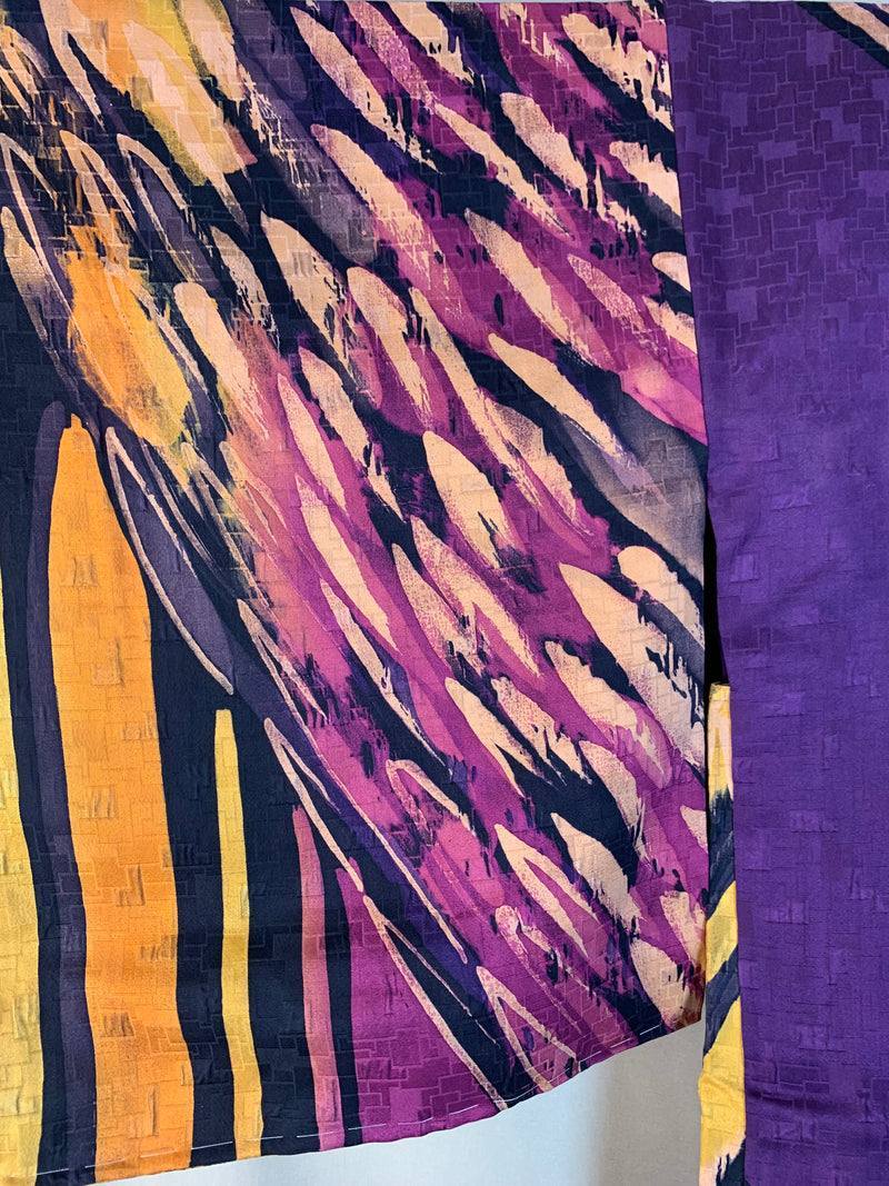 Haori Painted Orange Purple Black in Silk
