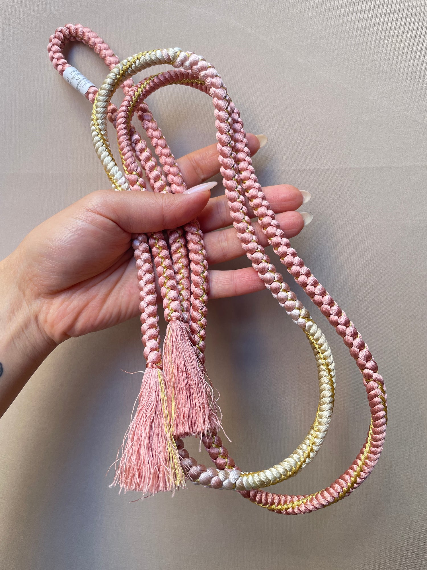 Obijime Belt Ombre Light Rose and Gold in Silk