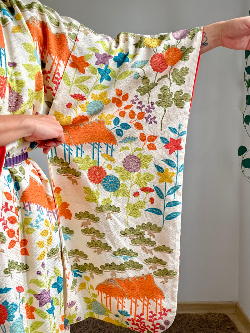 Kimono Furisode Japanese Spring Garden in Silk
