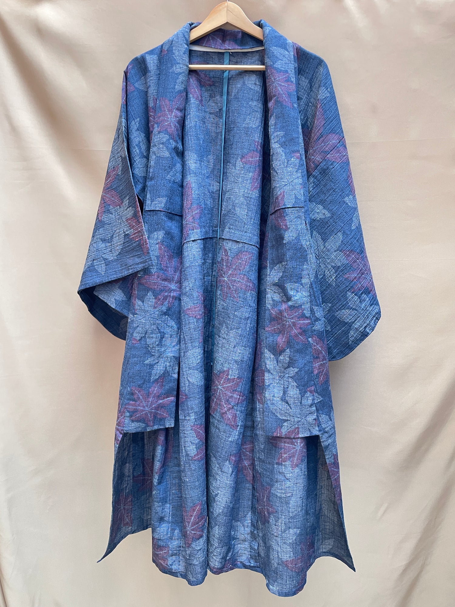 Kimono Single Layer Woven Blue with Momiji