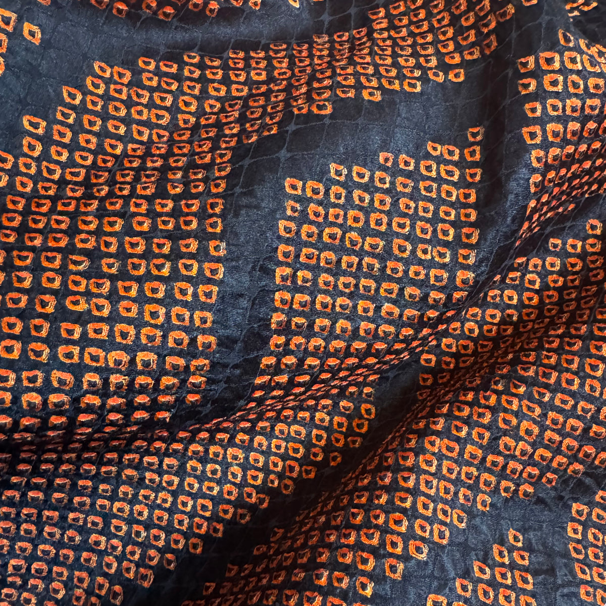Haori Black and Orange Shibori Technique in Silk