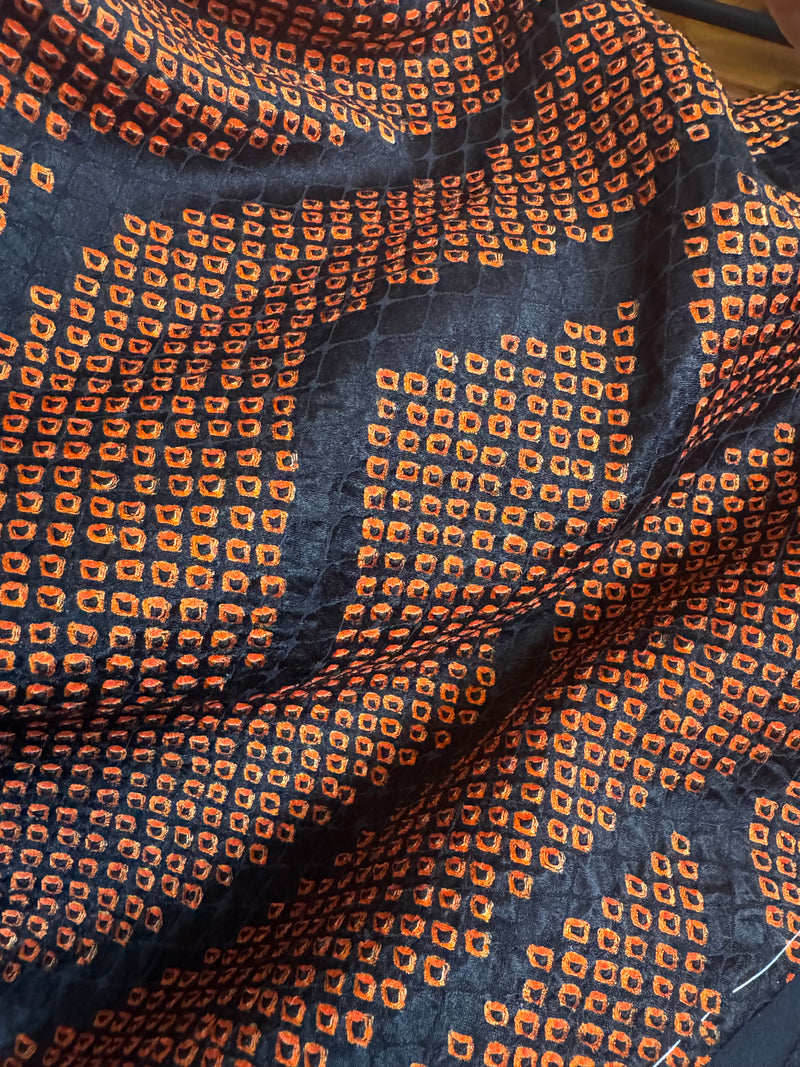 Haori Black and Orange Shibori Technique in Silk