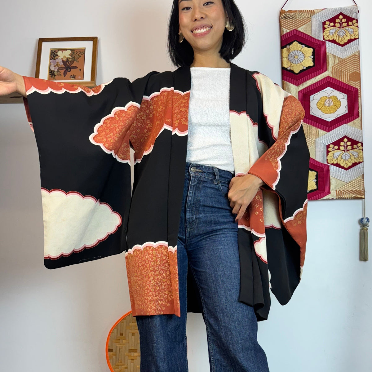 Haori Black and Pink Clouds