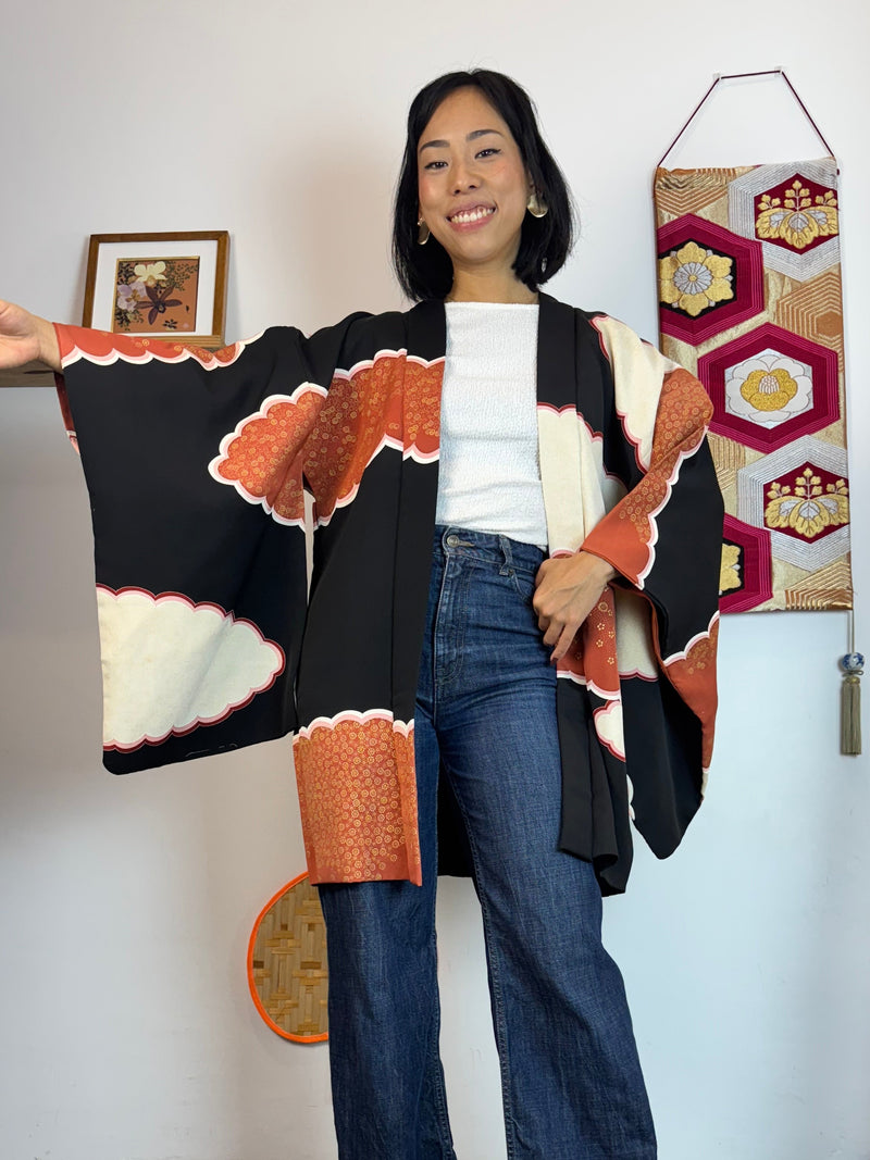 Haori Black and Pink Clouds