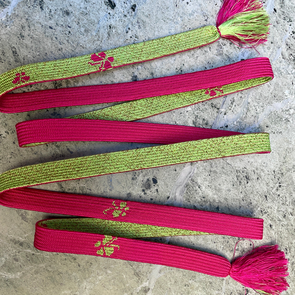 Obijime Belt Flat in Green Lime and Magenta in Silk