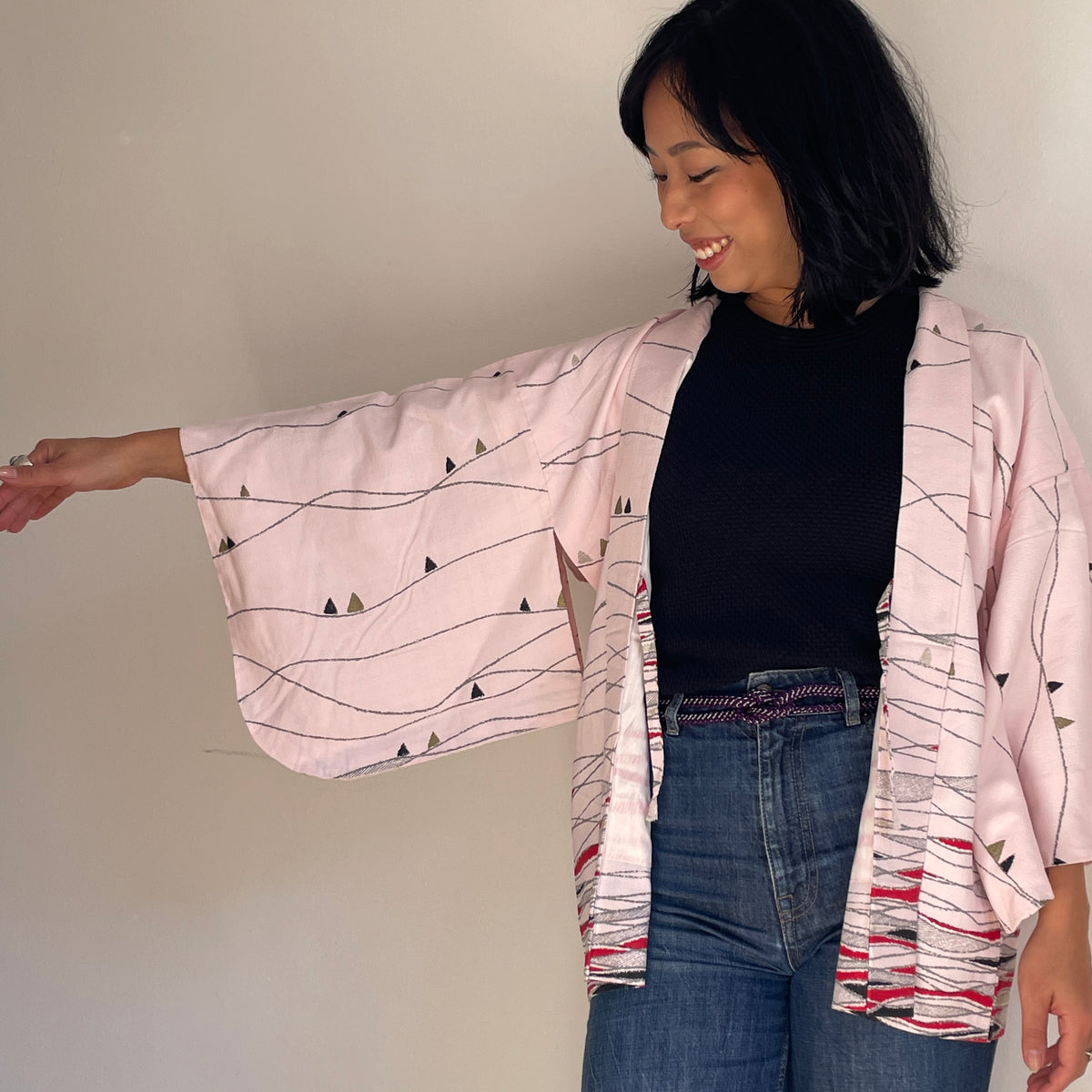 Haori Pastel Pink Crayon in Mixed Silk