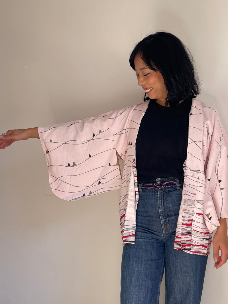 Haori Pastel Pink Crayon in Mixed Silk