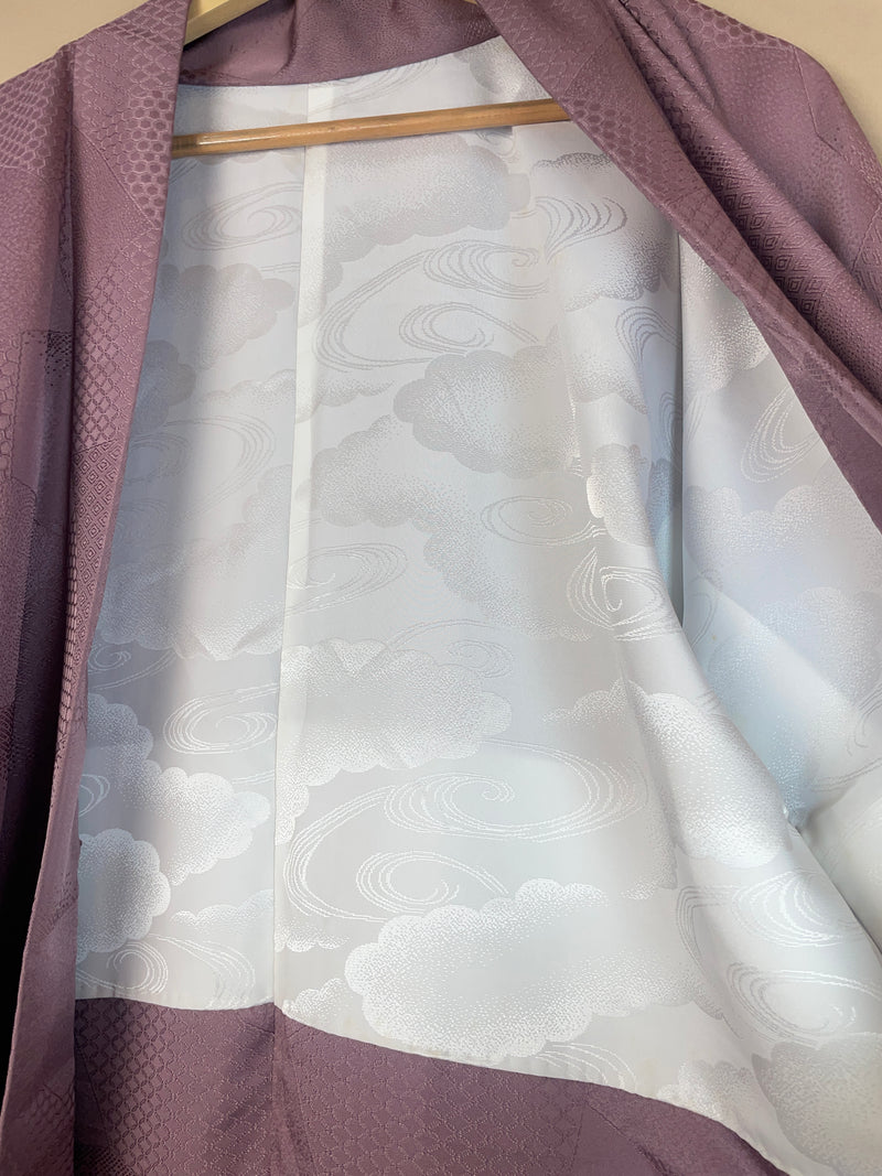 Haori Lavander Lilac with Geometric Patterns in Silk