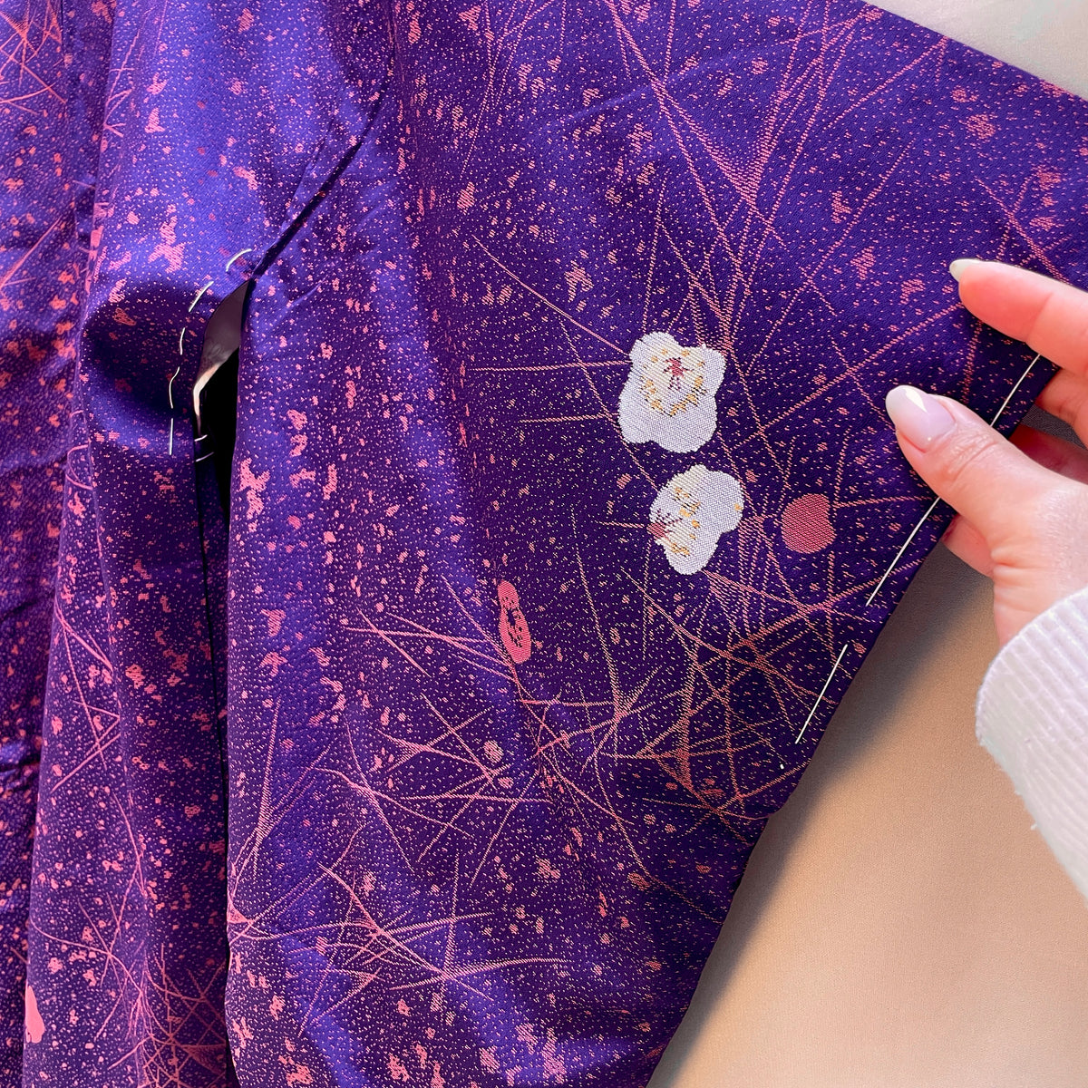 Haori Jacket Deep Purple Jacquard with Plum Flowers
