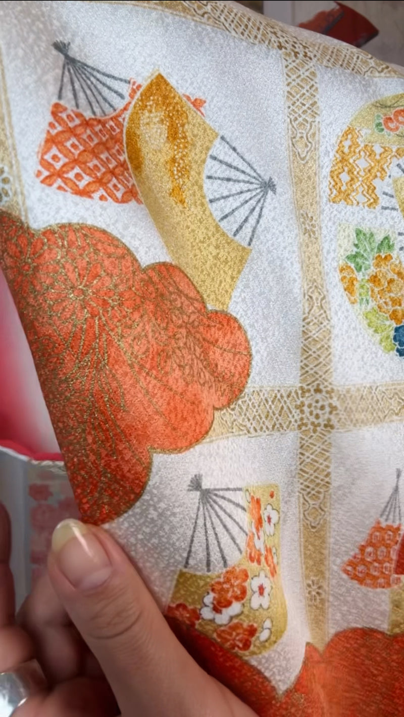 Kimono Japanese Tiles with Fans and Flowers in Silk
