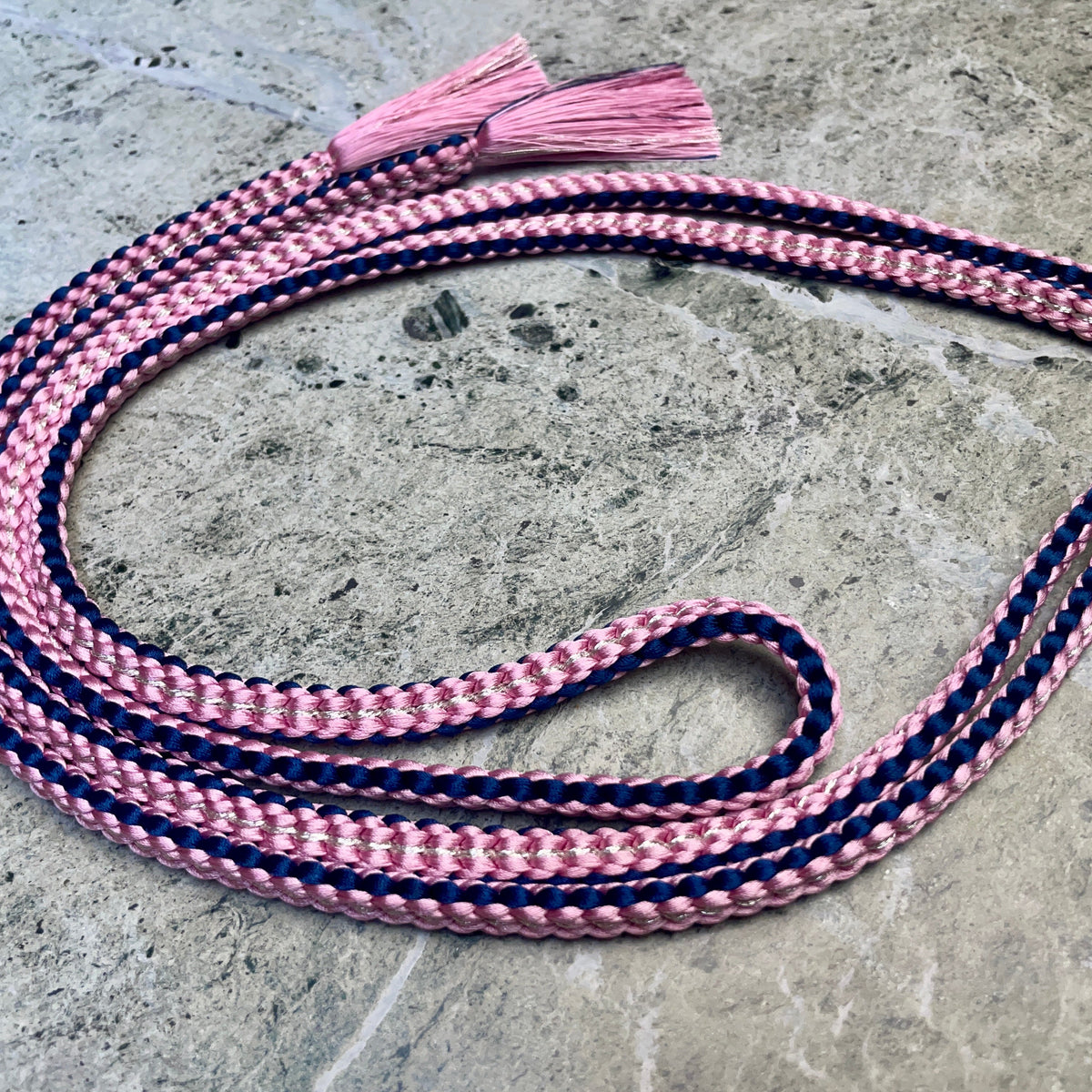 Obijime Belt Flat Braided Purple and Pink with Silver in Silk