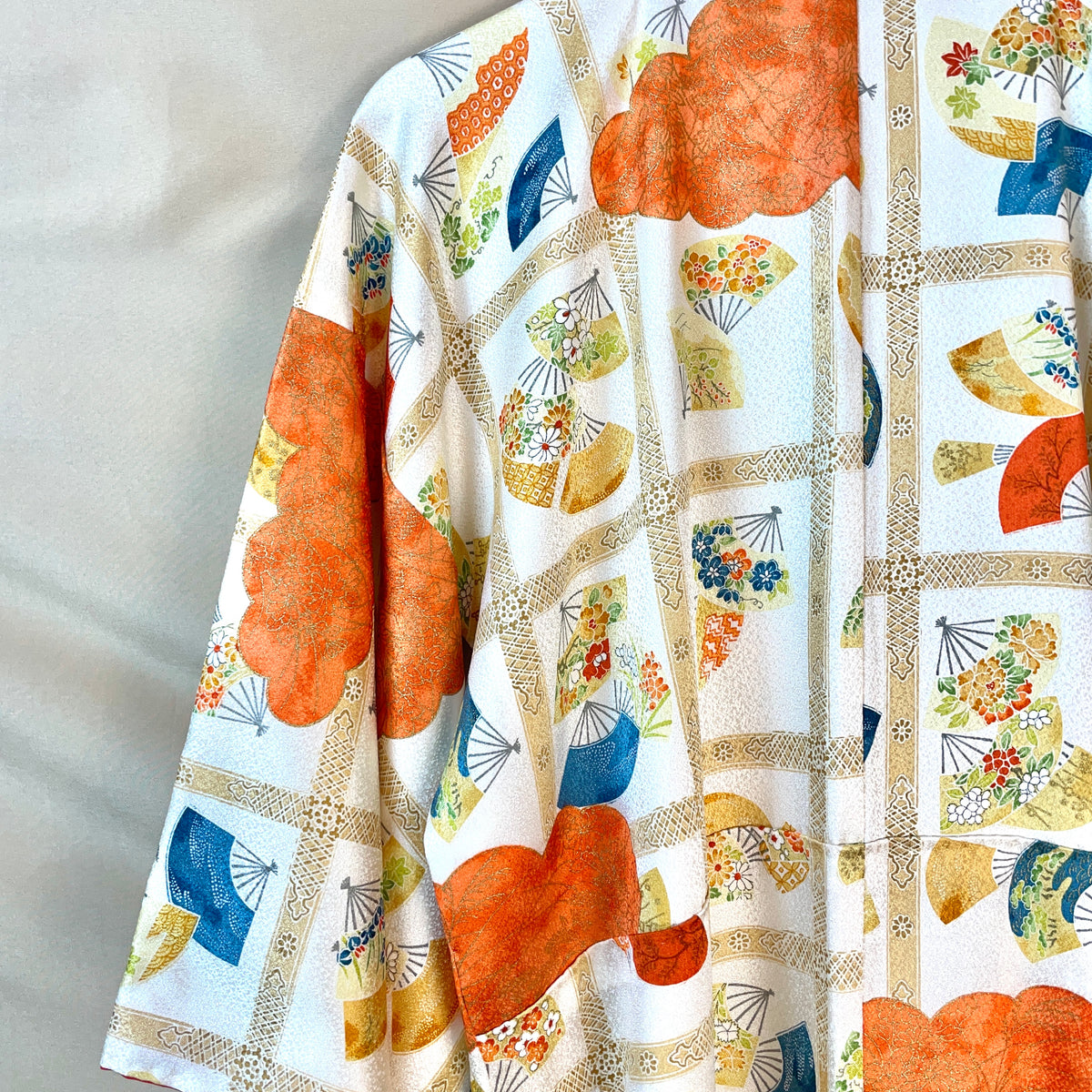 Kimono Japanese Tiles with Fans and Flowers in Silk
