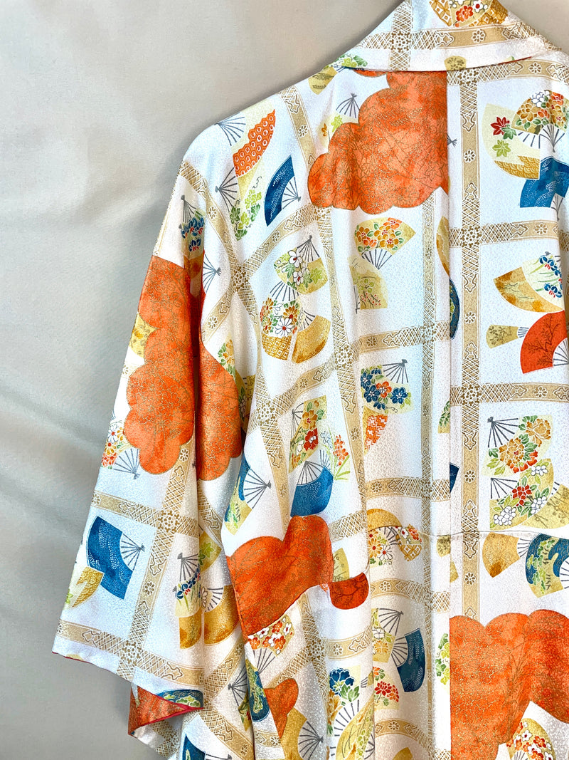 Kimono Japanese Tiles with Fans and Flowers in Silk