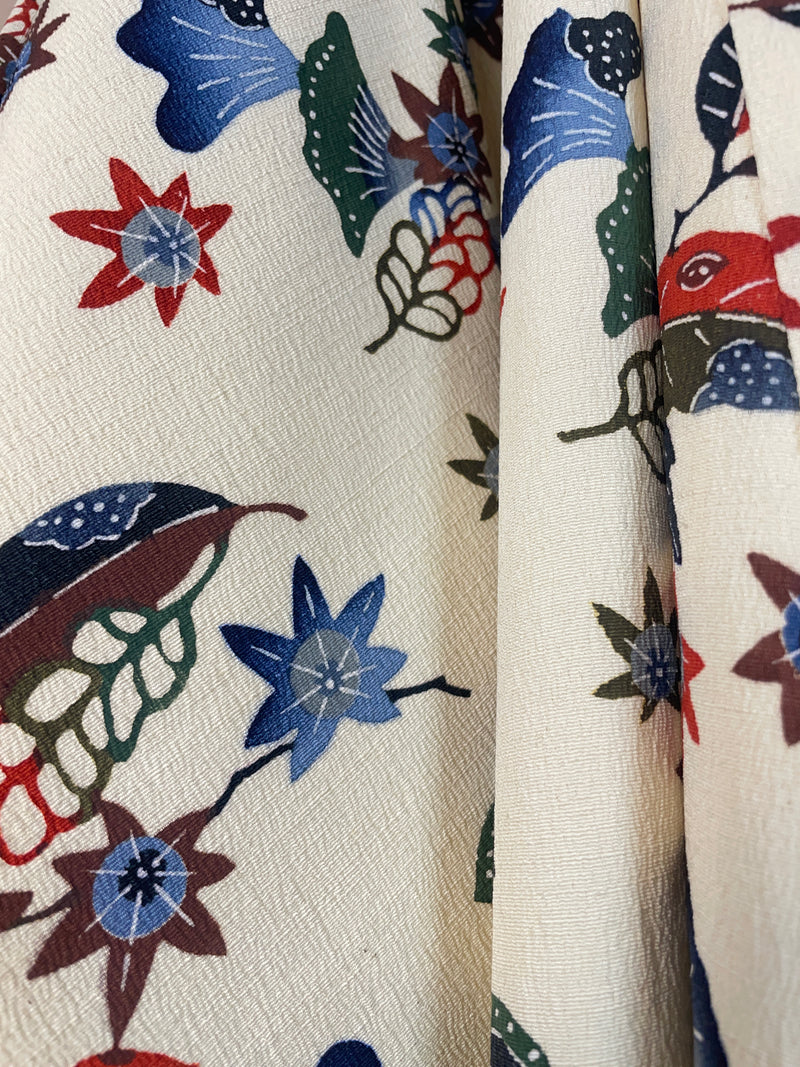 Kimono Off White Crepe with Stencil Dyed Plants