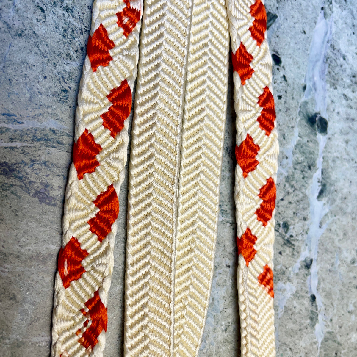 Obijime Belt Flat White and Red Petals in Silk