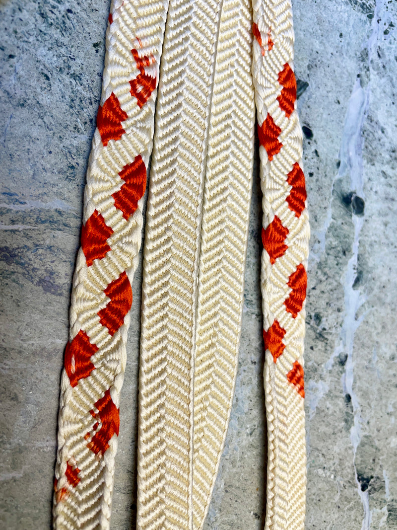 Obijime Belt Flat White and Red Petals in Silk