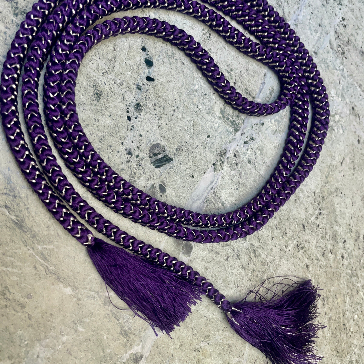 Obijime Belt Flat Braided Deep Purple with Gold in Silk