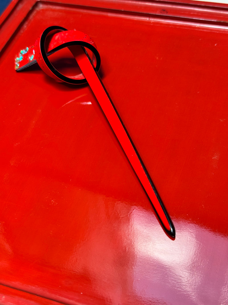 Hair Accessory Kanzashi Knot Red with Shimmer