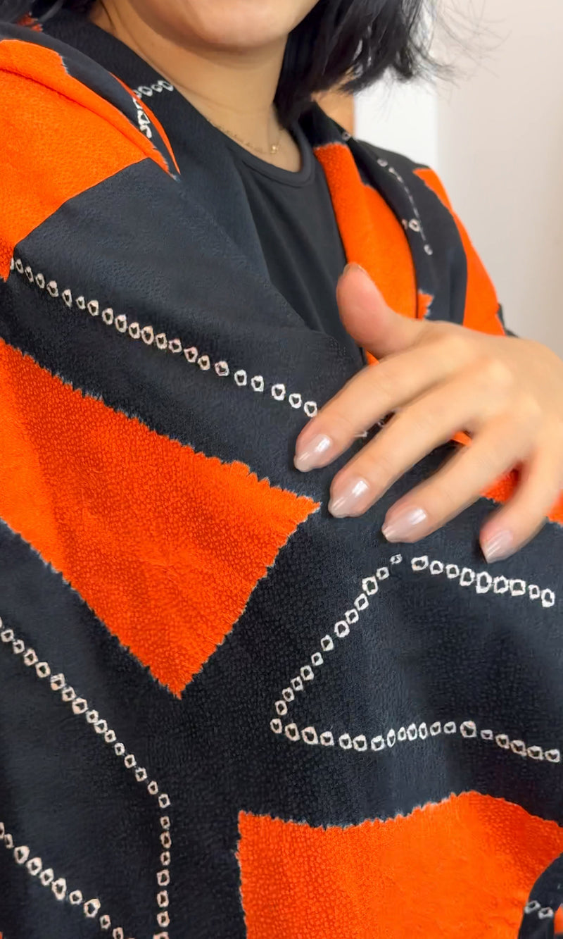 Haori Jacket in Black and Orange in Shibori Silk