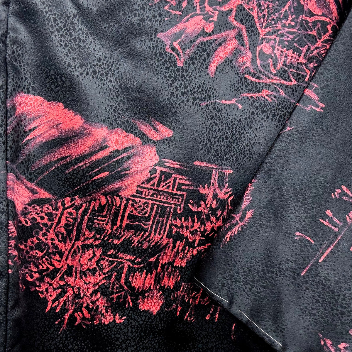 Haori Black with Pink Japanese Houses in Silk