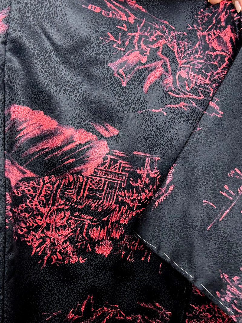 Haori Black with Pink Japanese Houses in Silk