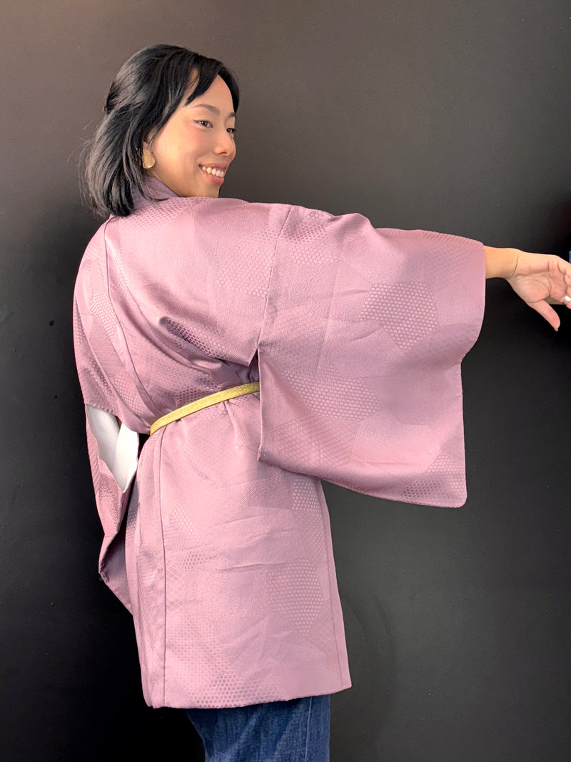 Haori Lavander Lilac with Geometric Patterns in Silk