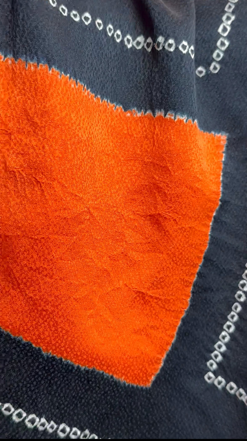 Haori Jacket in Black and Orange in Shibori Silk