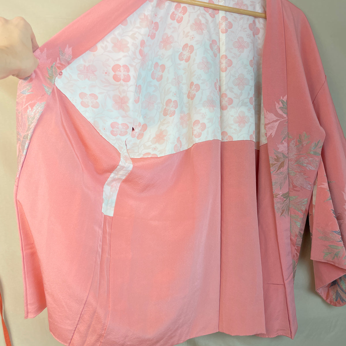 Haori Pink with Metallic Flowers Embroidered in Silk Crepe