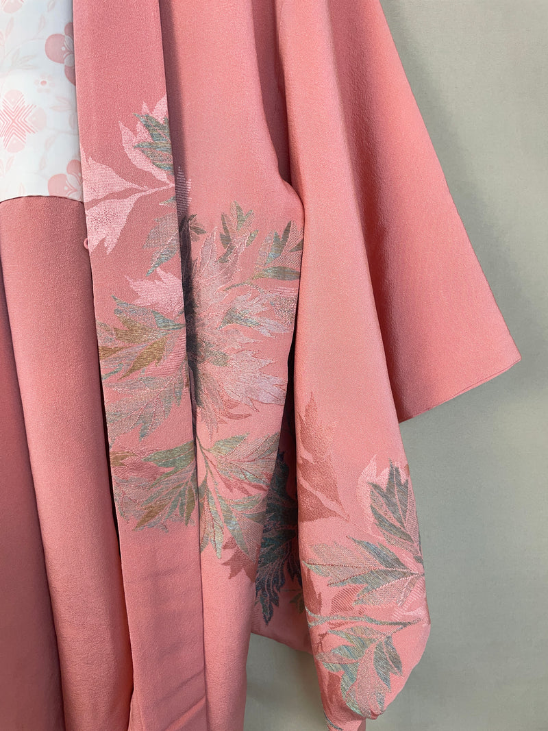 Haori Pink with Metallic Flowers Embroidered in Silk Crepe