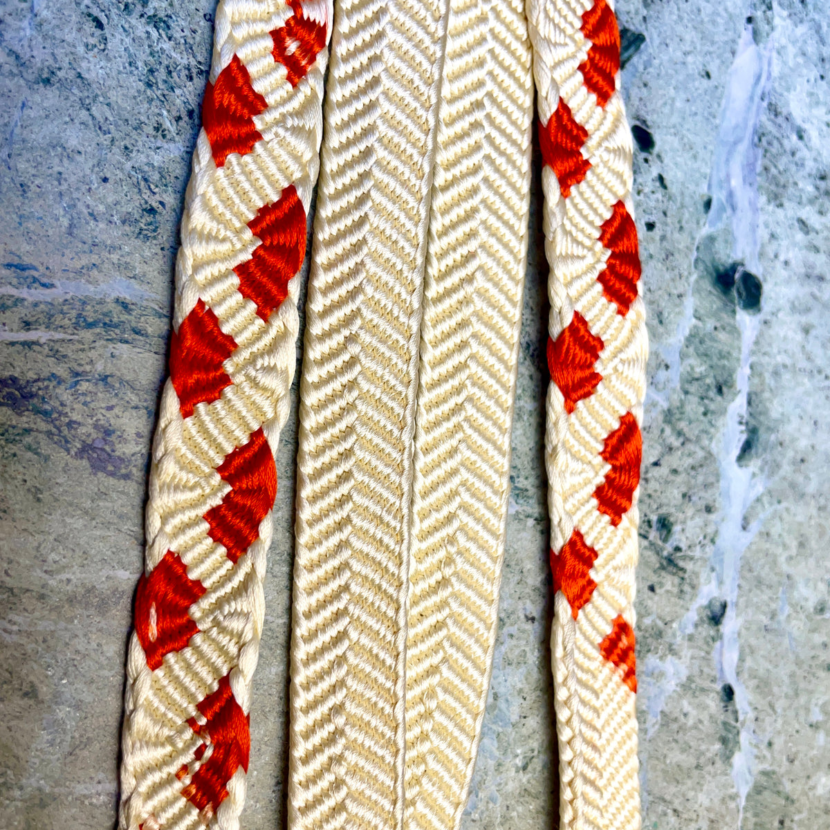 Obijime Belt Flat White and Red Petals in Silk