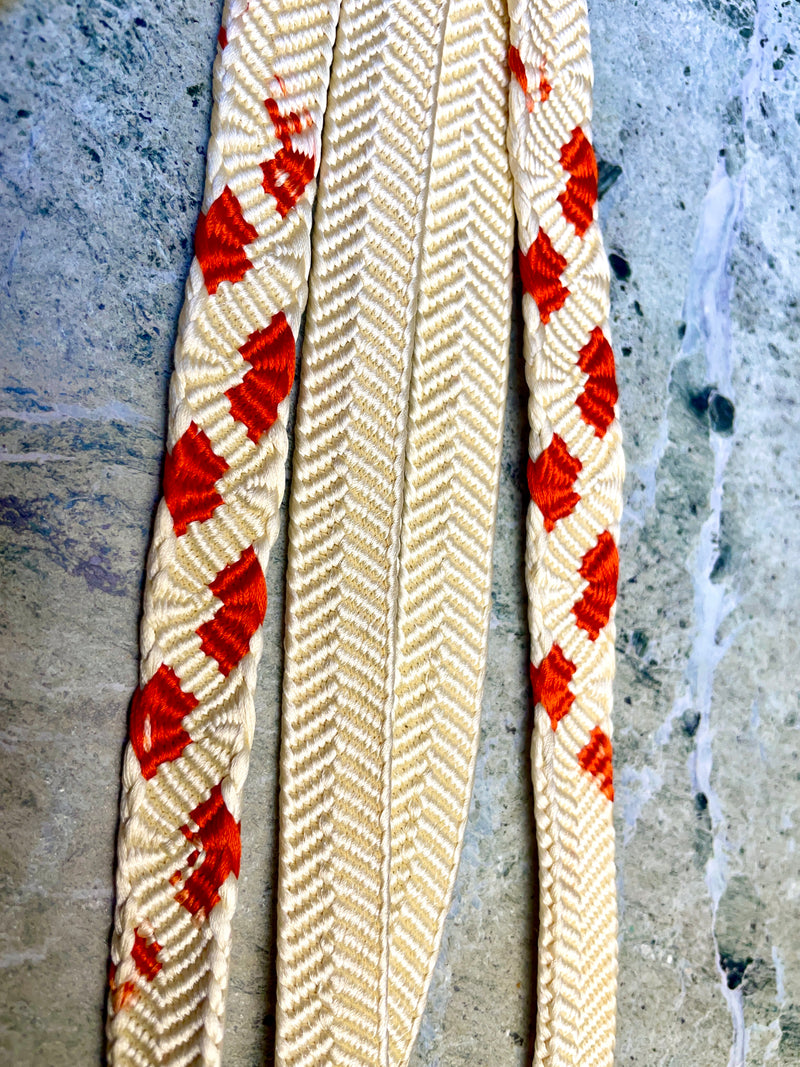 Obijime Belt Flat White and Red Petals in Silk
