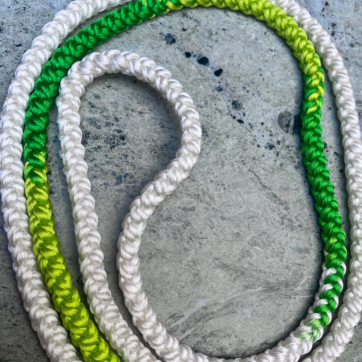 Obijime Belt Round Braided Green and White in Silk