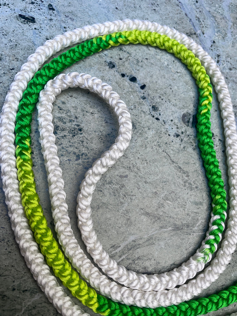 Obijime Belt Round Braided Green and White in Silk
