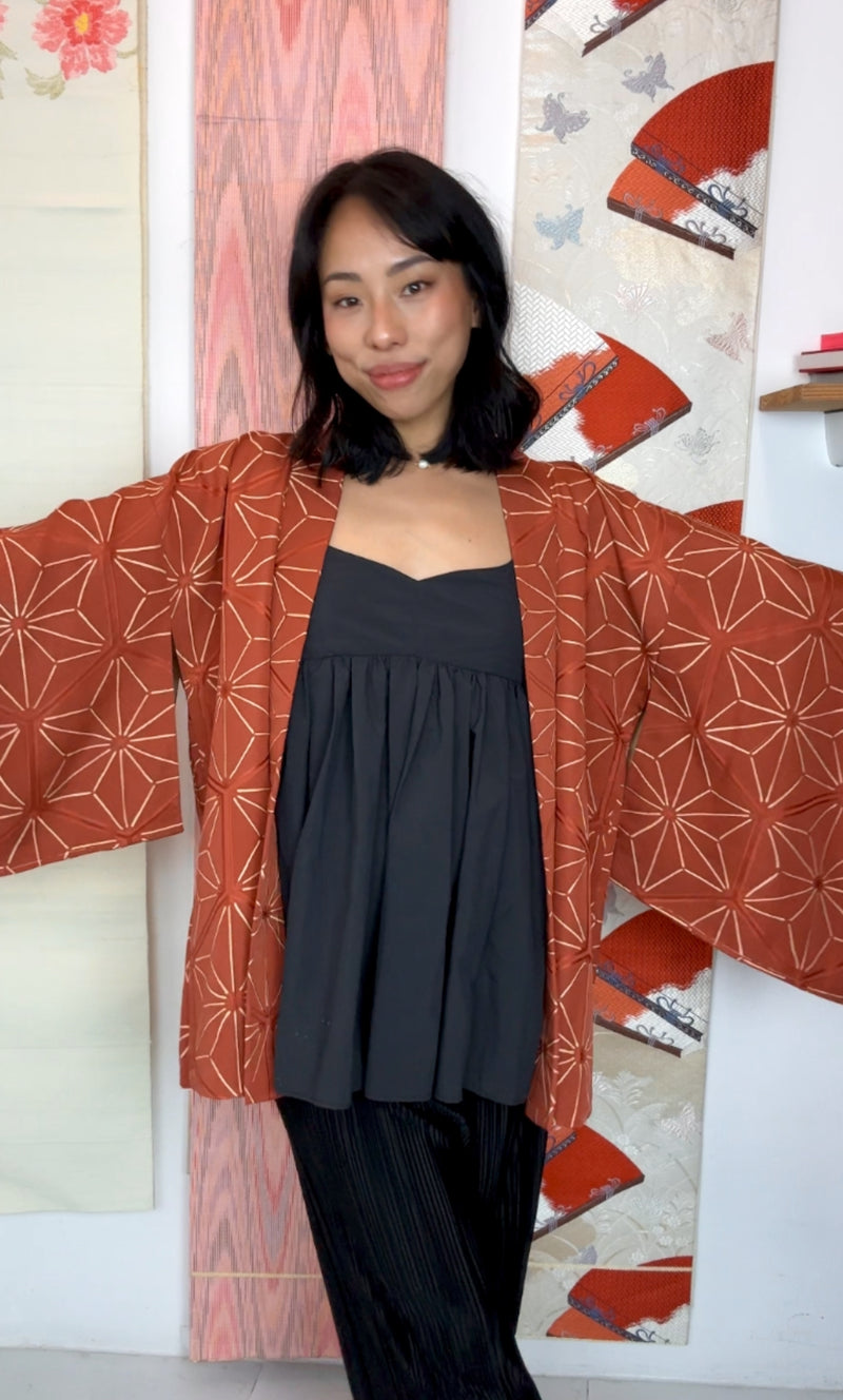 Haori Caramel Asahona Pattern with Textured SIlk