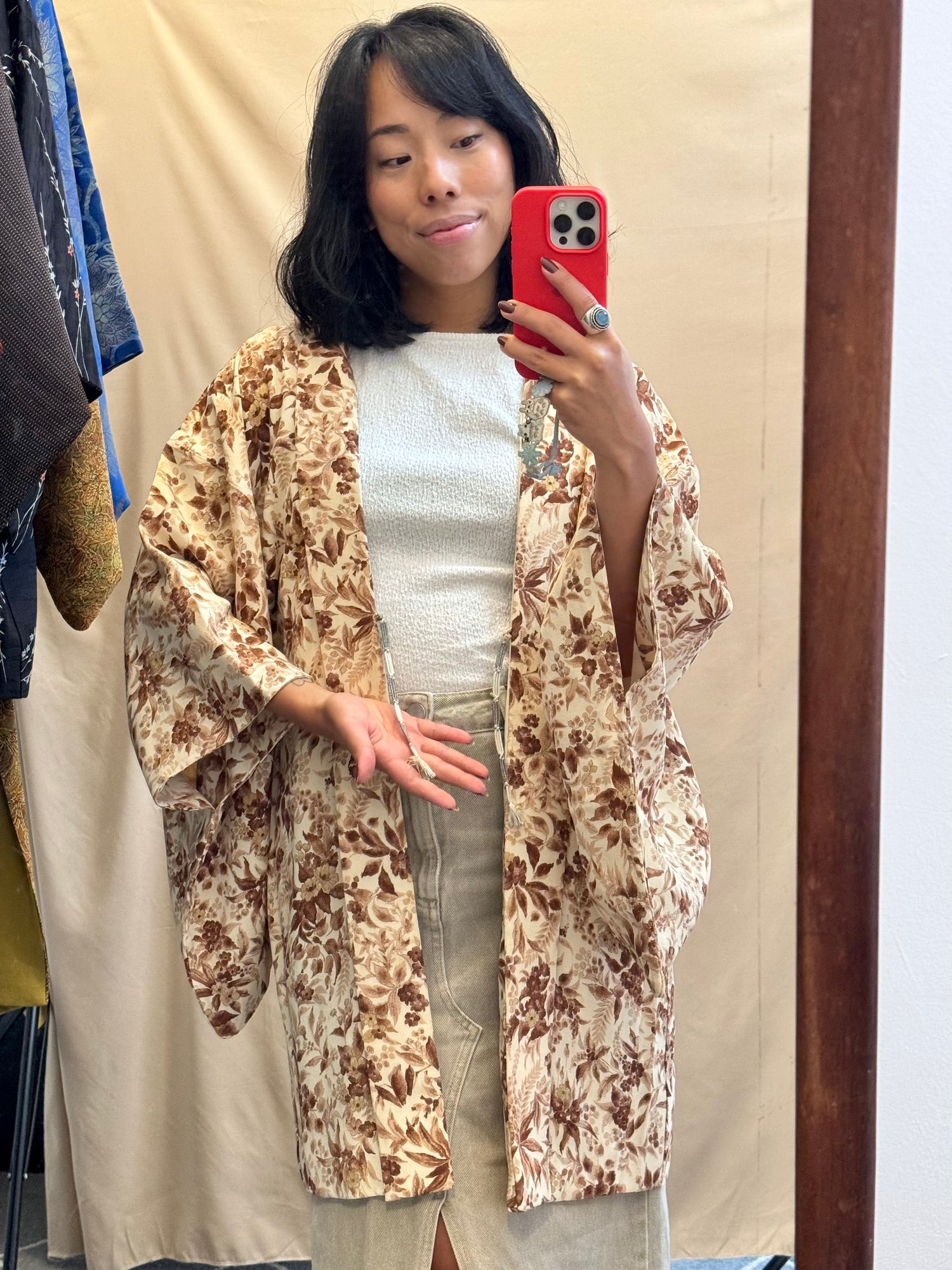 Haori Off White with Brown Painted Leaves