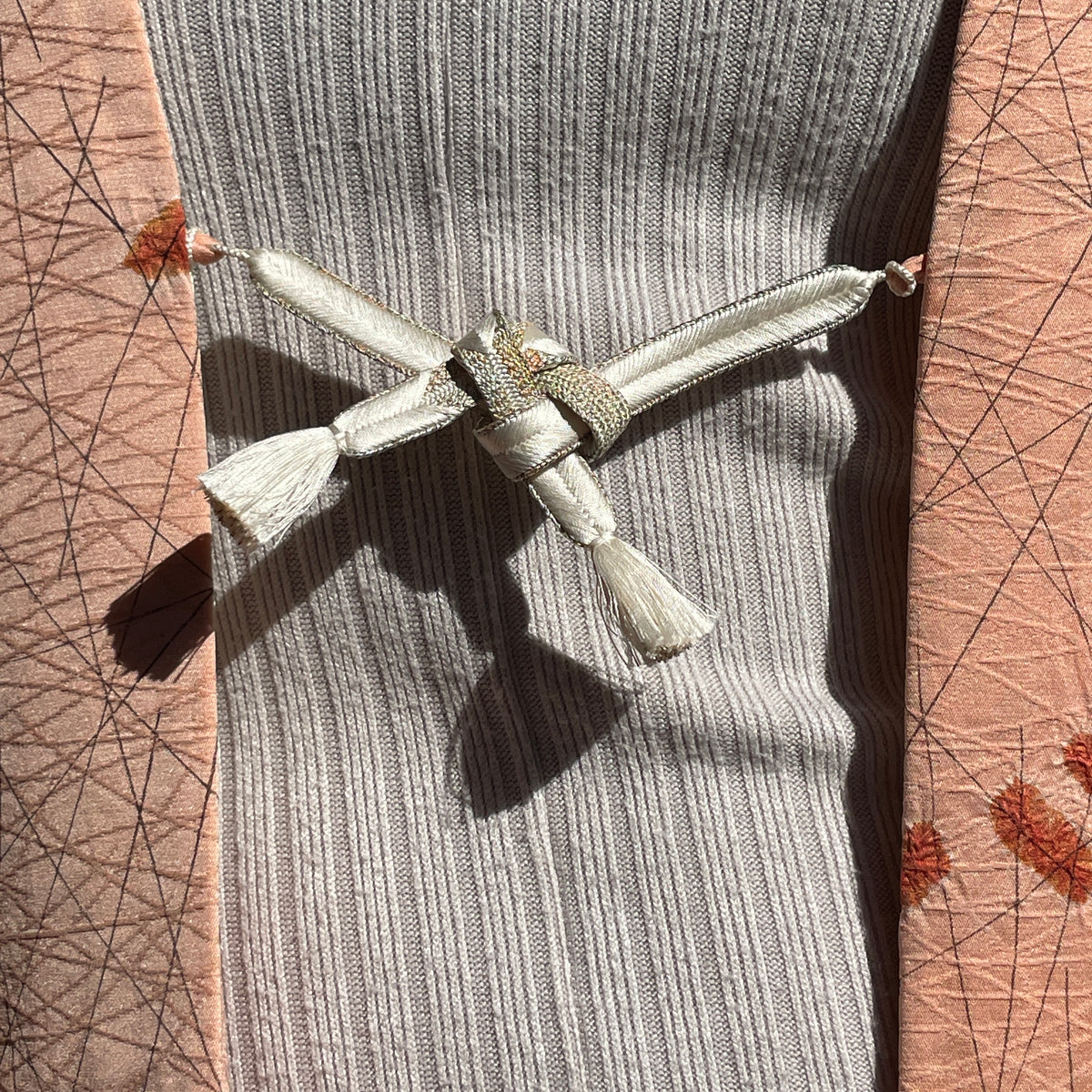 Haori Peach Pink with Shibori Leaves in Silk