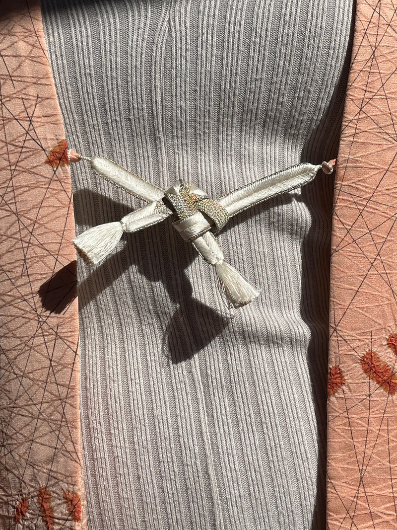 Haori Peach Pink with Shibori Leaves in Silk