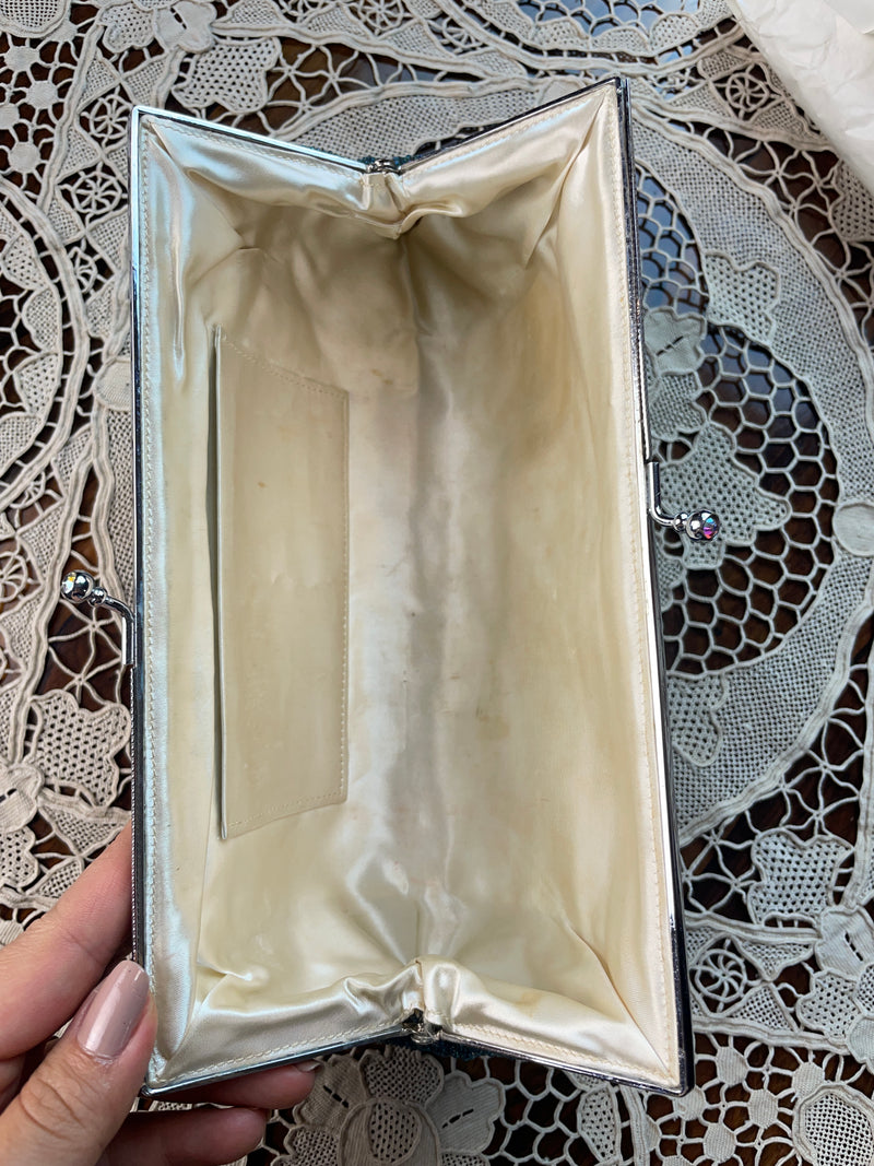 Clutch Vintage Beaded Handbag in Torquoise with Flowers