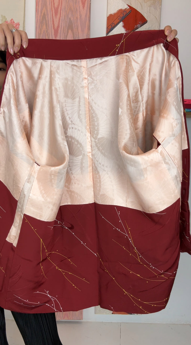 Haori Deep Red with Branches and Embroidered Silk