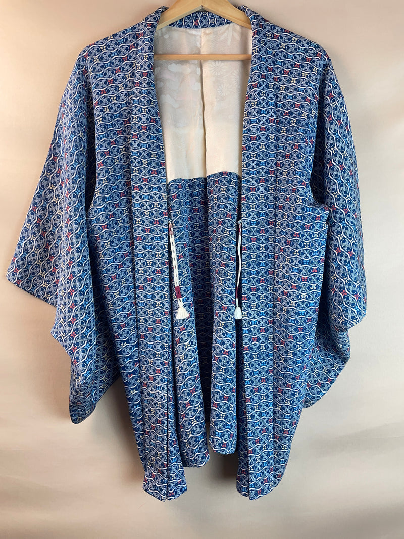 Haori Blue with Geometric Butterflies