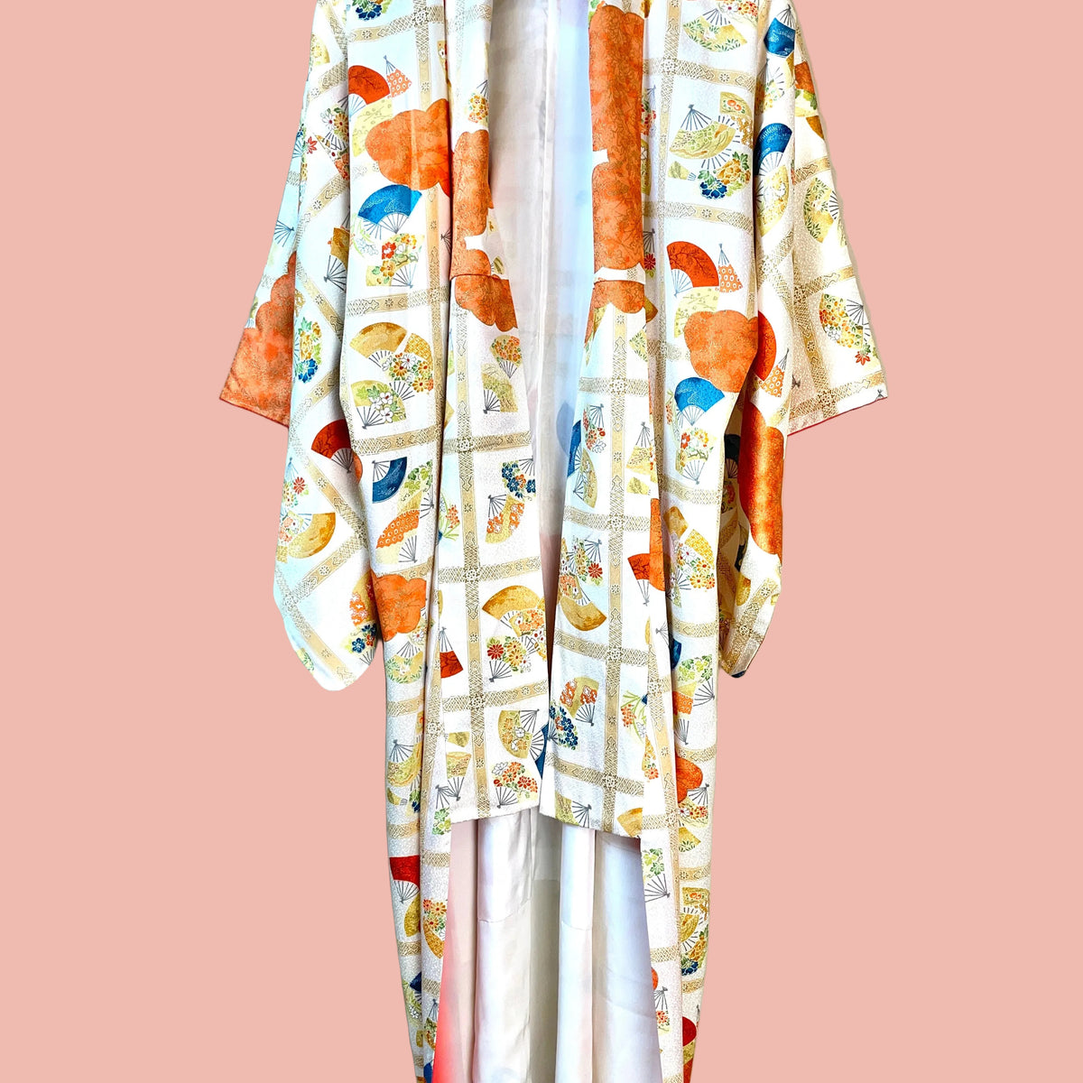 Kimono Japanese Tiles with Fans and Flowers in Silk