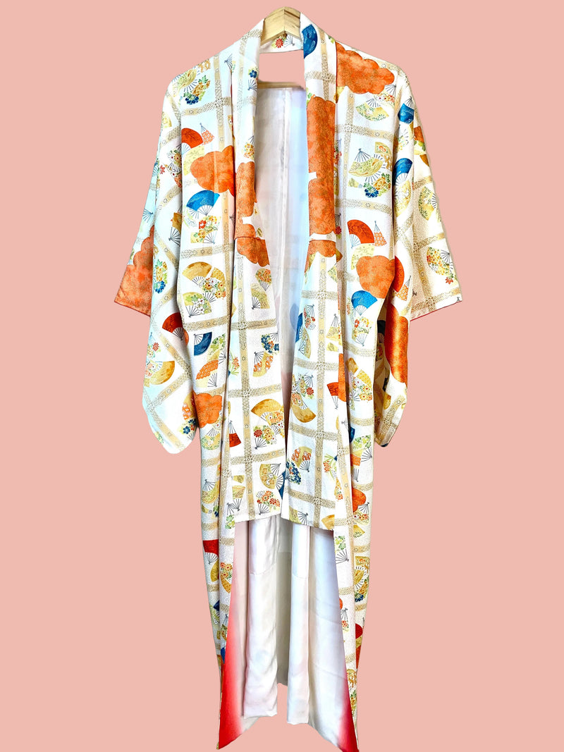 Kimono Japanese Tiles with Fans and Flowers in Silk