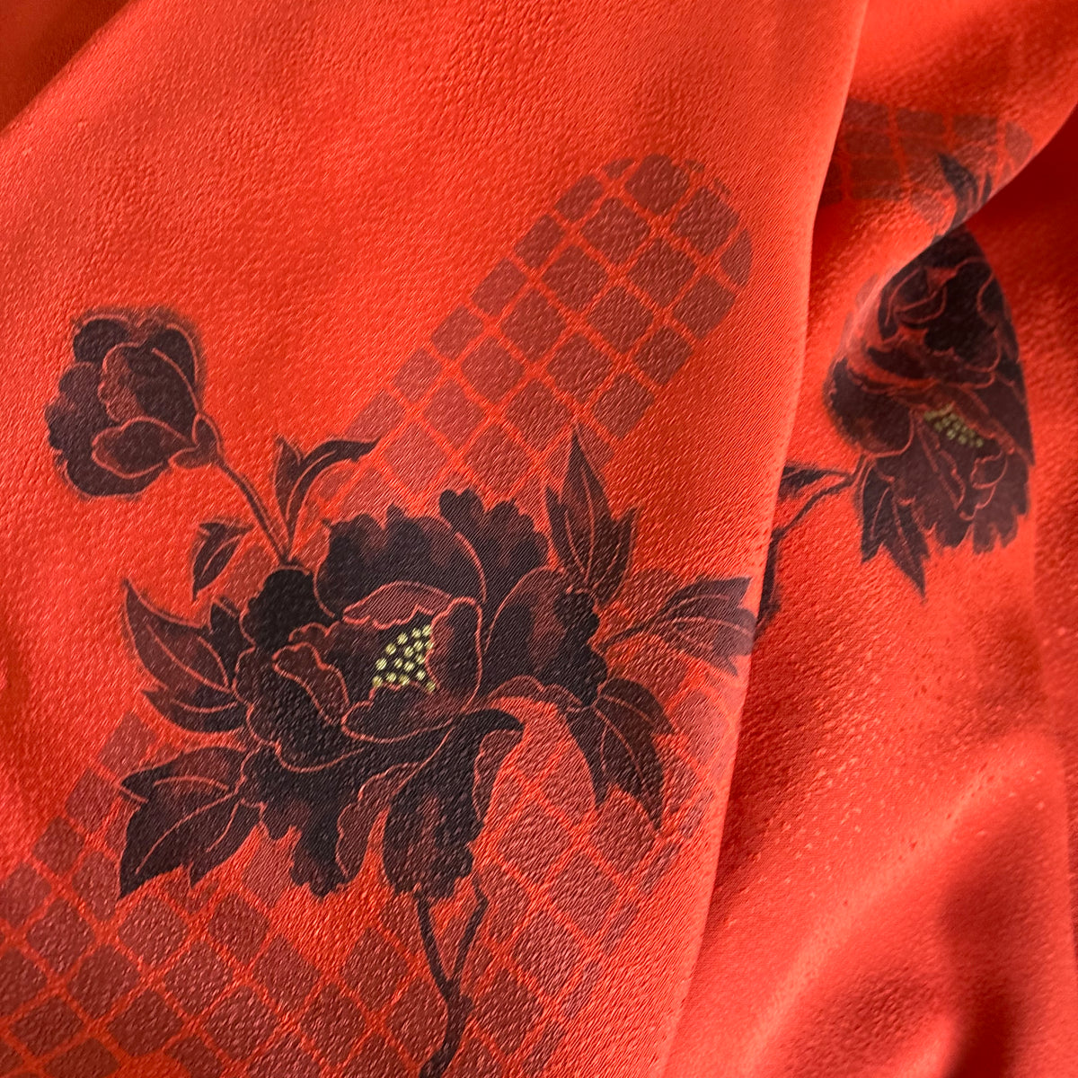 Haori Hot Orange with Flowers in Silk