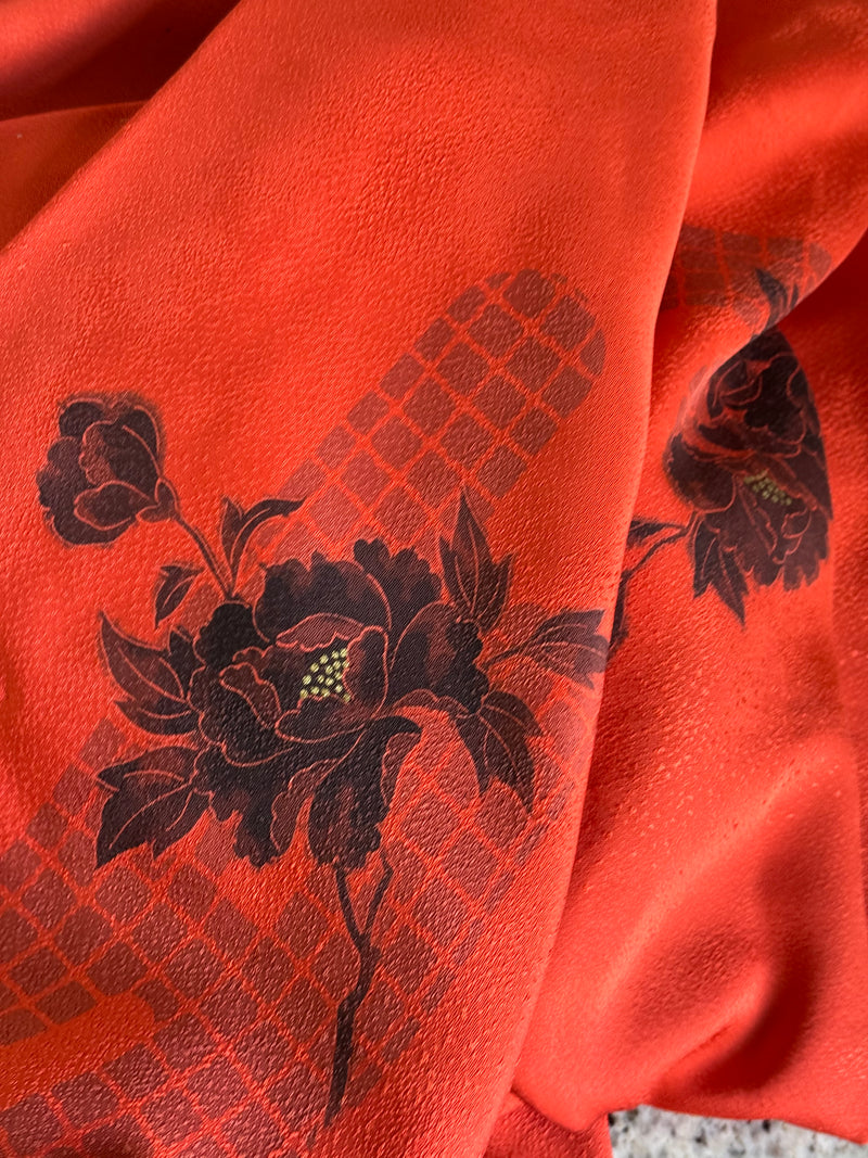 Haori Hot Orange with Flowers in Silk