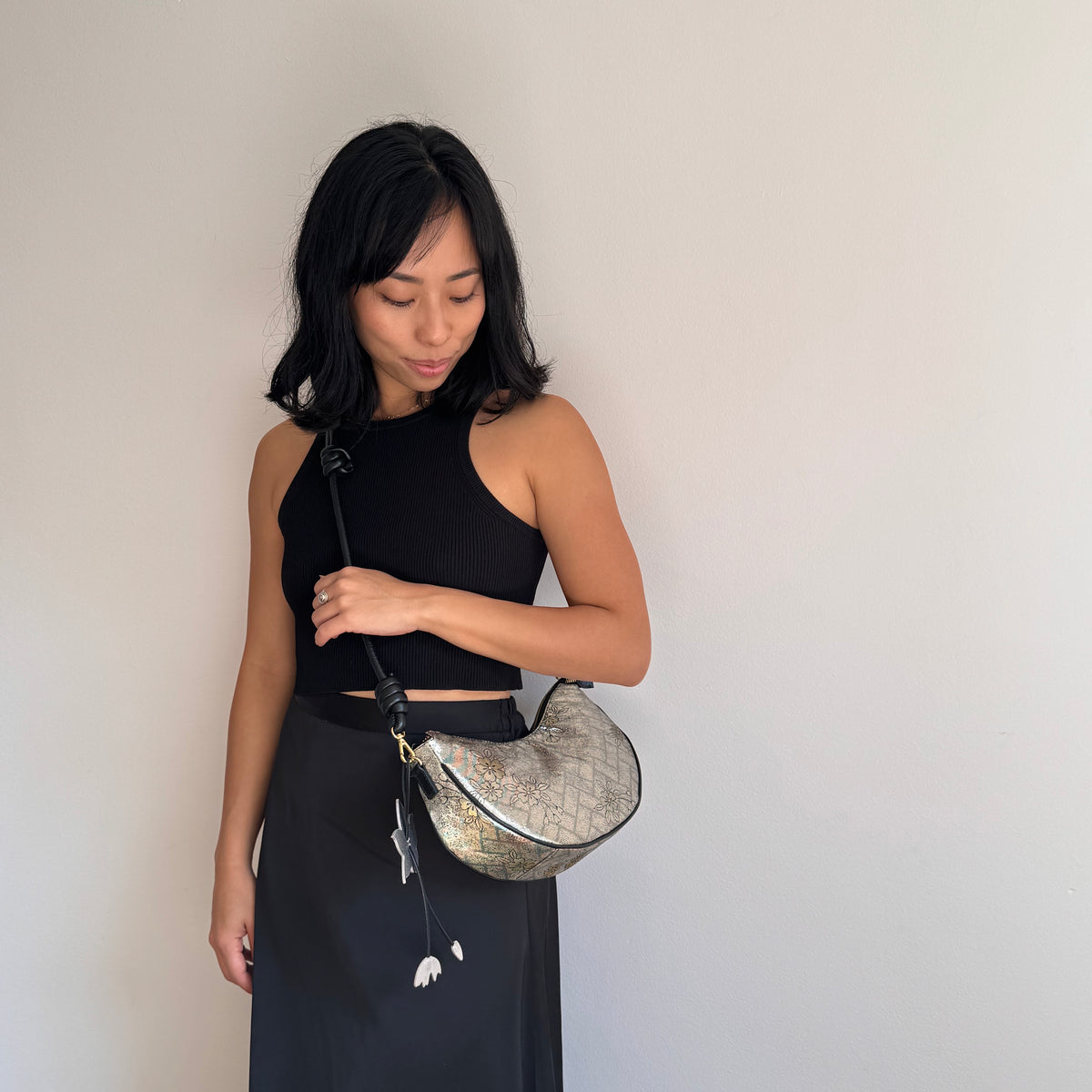 AIKO BAG Silver and Gold Sakura from Japanese Obi sash