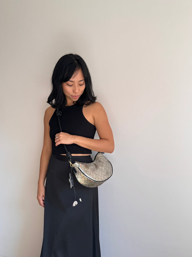 AIKO BAG Silver and Gold Sakura from Japanese Obi sash