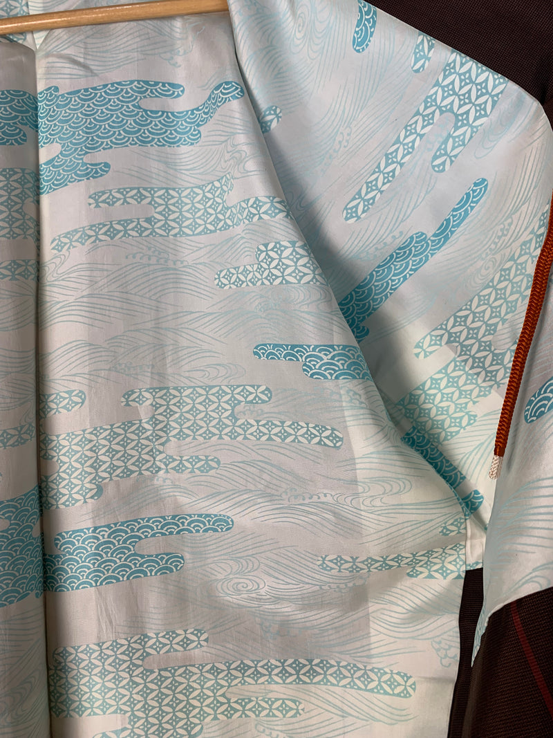 Haori Brown with Red Lines and Blue Interior